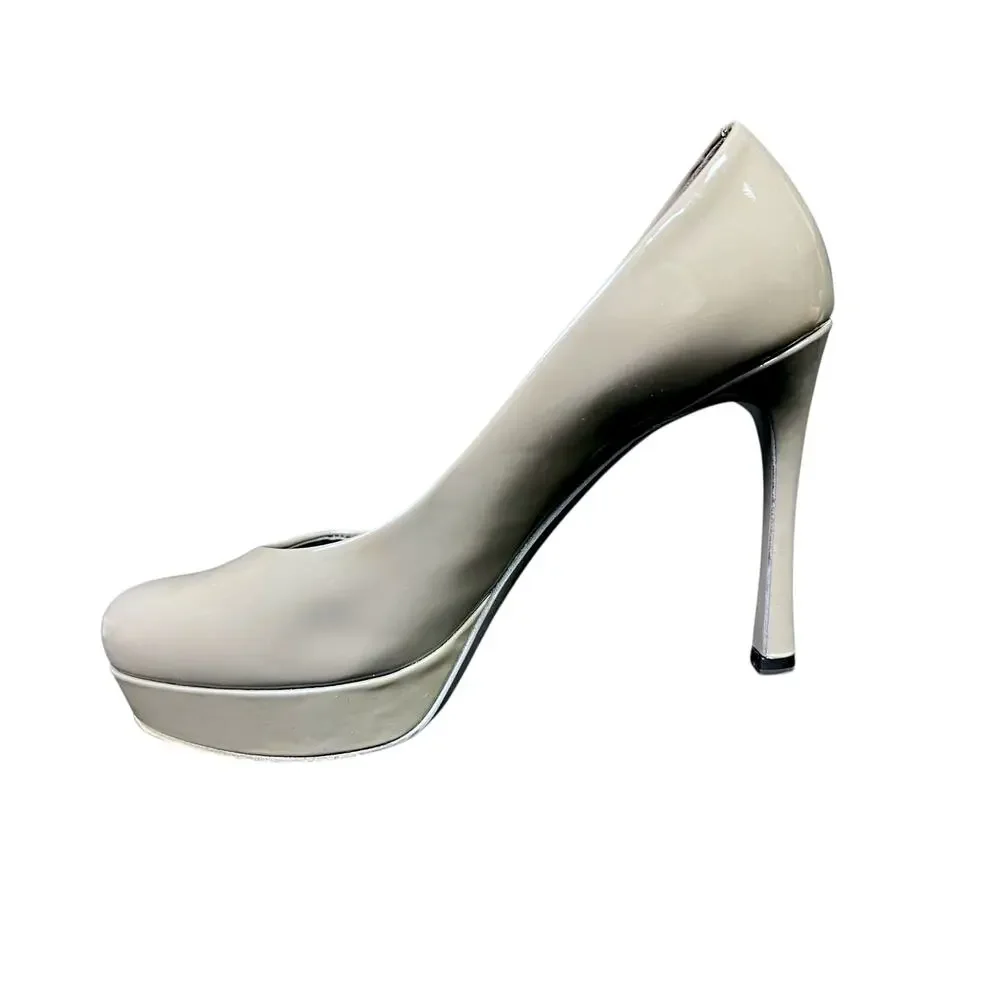 YSL Saint Laurent Paris Women's 38.5 Olive Gray Patent Leather Pumps Heels - Picture 5 of 8